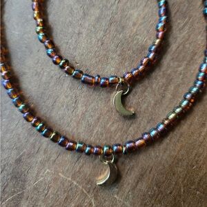 Gold Crescent Charm Beaded Choker and Bracelet Set